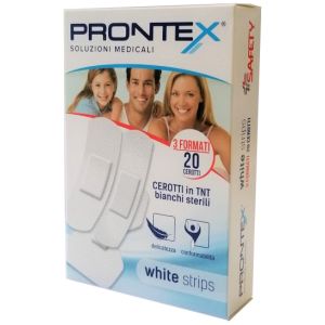 Cerotto prontex white strips in tessuto non tessuto bianco sterile 3 formati 20 pezzi