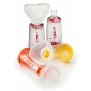 Camera distanziatrice per erogatori spray predosati l'espace 220ml per neonati spazio morto 34ml con maschera valvola inspirazione 2 valvole espirazione codice colore arancio