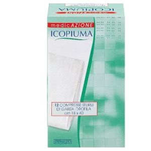 Icopiuma garza compressa idrofila in cotone piegata sterile senza filo di bario titolo 12/8 misura 18x40 cm in busta singola 12 pezzi
