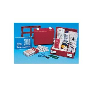 Cassetta pronto soccorso minikit per casa, ufficio e tempo libero. contenitore in abs antiurto e con supporto per il fissaggio alla parete