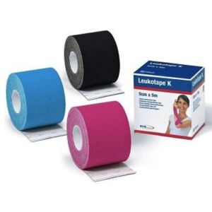 Benda adesiva leukotape k per taping fisioterapico larghezza 5 cm lunghezza 5 m colore azzurro in rotolo