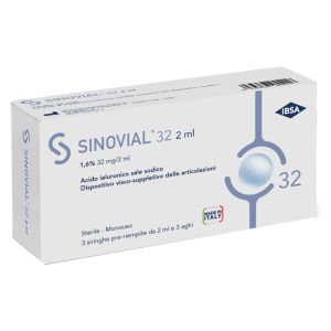 Siringa intra-articolare sinovial 32 acido ialuronico sale sodico 1,6% 32mg/2ml 3 siringhe x 2ml + 3 aghi