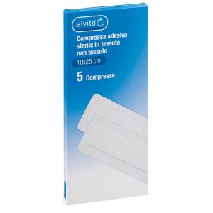 Alvita garza compressa autoadesiva in tnt 10x25cm 5 pezzi