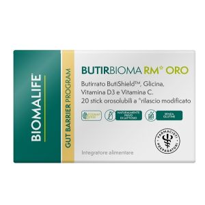 Biomalife butirbioma rm oro 20 stick orosolubili senza edulcoranti senza zuccheri aggiunti senza glutine naturalmente privo di lattosio