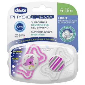 Chicco succhietto light luminoso silicone 6-16 mesi 2 pezzi