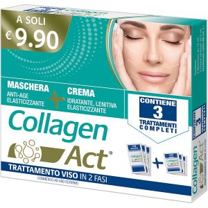 Collagen act trattamento viso 2 fasi maschera anti age elasticizzante 3 pezzi da 15 ml + crema idratante lenitiva elasticizzante 3 pezzi da 5 ml
