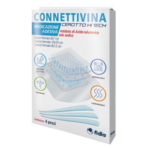 Cerotto connettivina hitech 4 misure miste 2 pezzi 6 x 7 cm + 1 pezzo 10 x 10 cm + 1 pezzo 8 x 12 cm