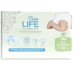 Freelife by bebecash pannolini new born taglia 1 2-4 kg girovita 30-41 cm 28 pezzi