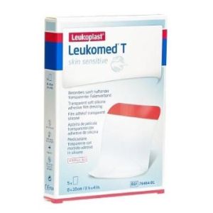 Leukomed t skin sensitive medicazione post-operatoria trasparente con massa adesiva in silicone 8x10 cm 5 pezzi
