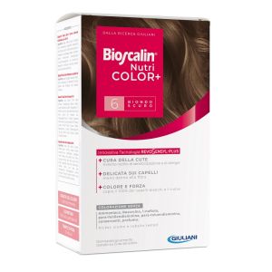 Bioscalin nutricolor plus 6 biondo scuro crema colorante 40 ml + rivelatore crema 60 ml + shampoo 12 ml + trattamento finale balsamo 12 ml