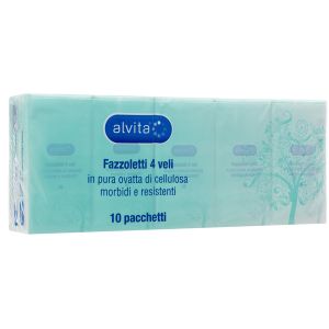 Alvita fazzoletti 4 veli pura ovatta di cellulosa 10 pacchetti